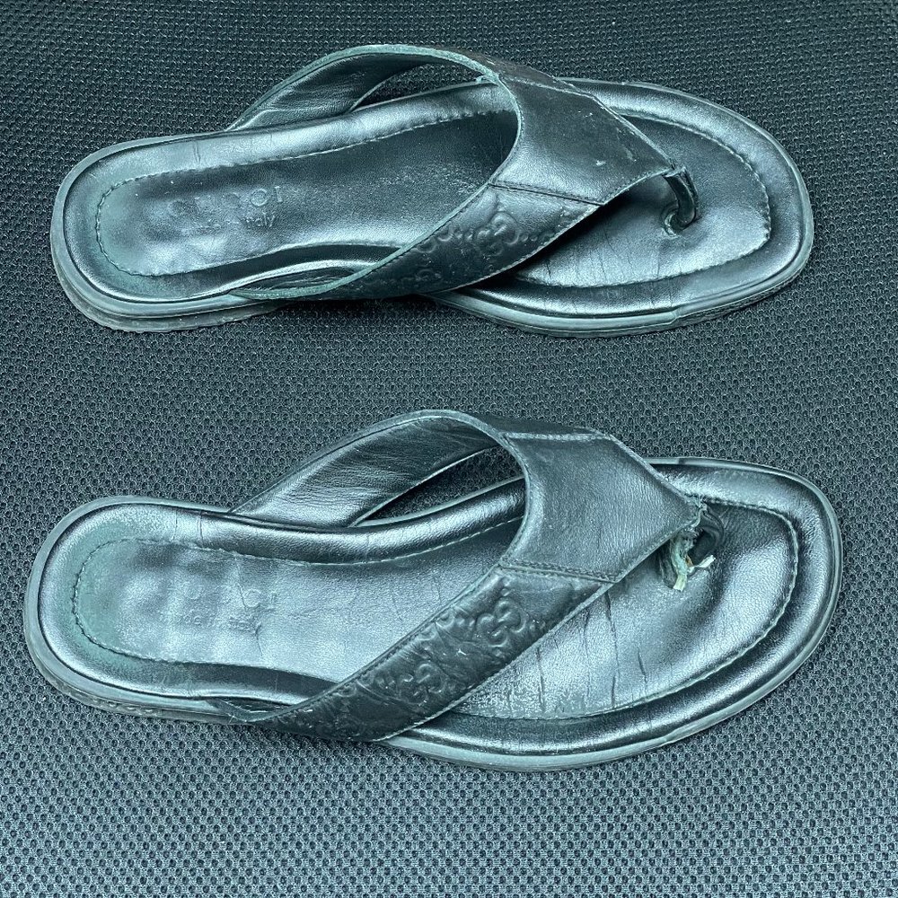 Gucci Men's Guccissima Leather Thong Sandals Flip-Flops Black Size 9 - Picture 3 of 8